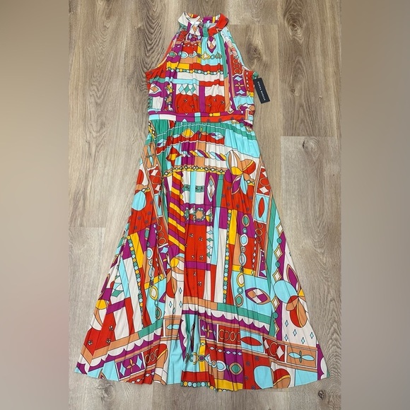 NWT Donna Morgan Maisie Pleated Maxi Sundress Aqua Citrus size 8 - Picture 2 of 15